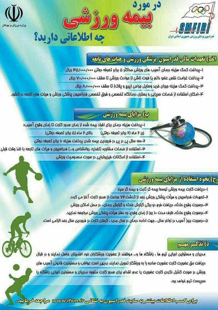 لزوم اخذ بیمه خدمات درمانی با عضویت فدراسیون پزشکی ورزشی